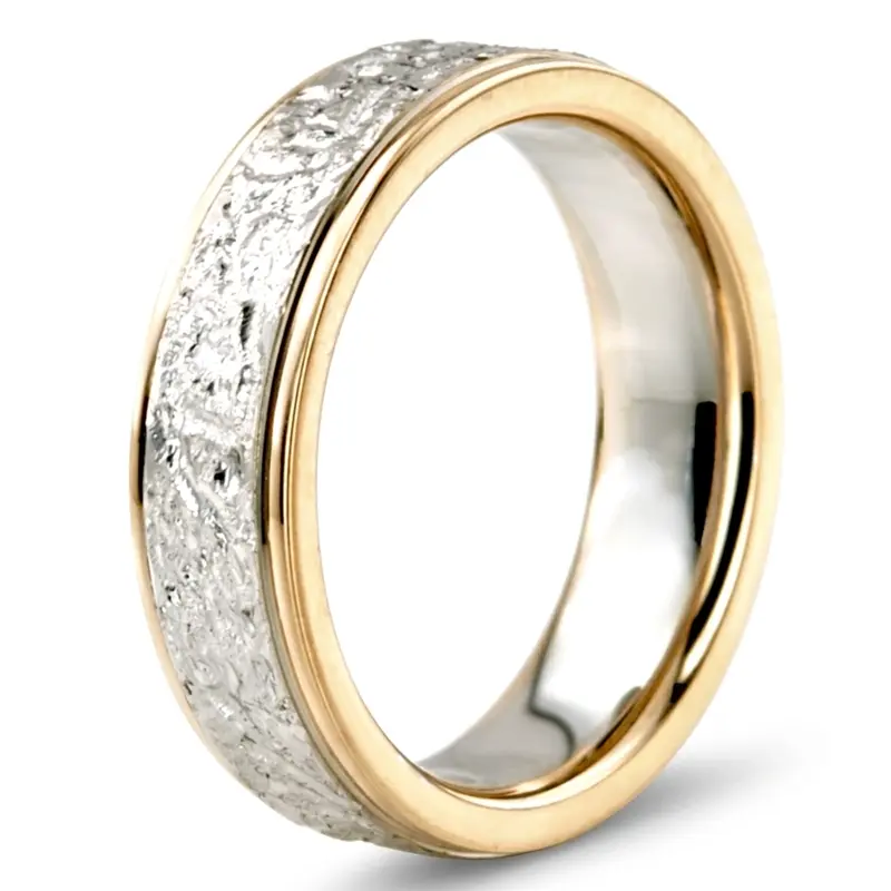 18K yellow-white-yellow gold 6mm. same as picture diamond-carved-wedding-bands - alternate view 9