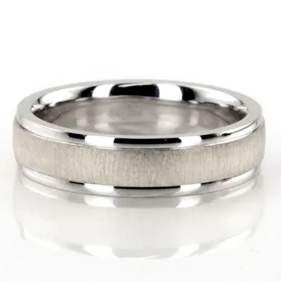 10K white gold 5mm. cross satin two-tone-wedding-band - main view thumbnail