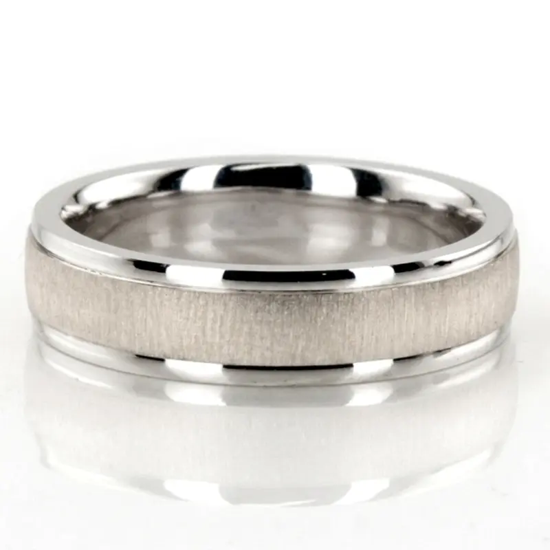 10K white gold 5mm. cross satin two-tone-wedding-band - main view