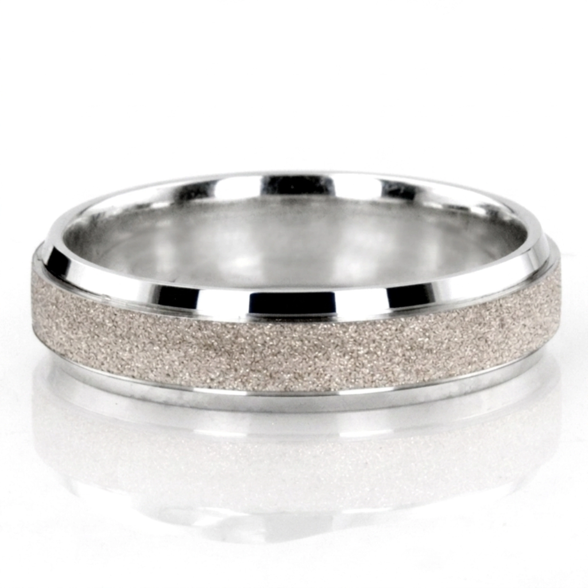 10K white gold 6mm. stone finish two-tone-wedding-band - alternate view 2