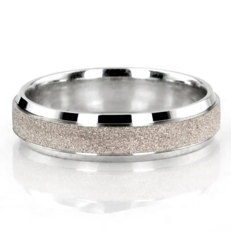 10K white gold 6mm. stone finish two-tone-wedding-band - alternate view 2