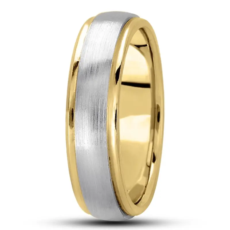 10K yellow-white-yellow gold 6mm. satin basic-carved-simple-wedding-bands - alternate view 2
