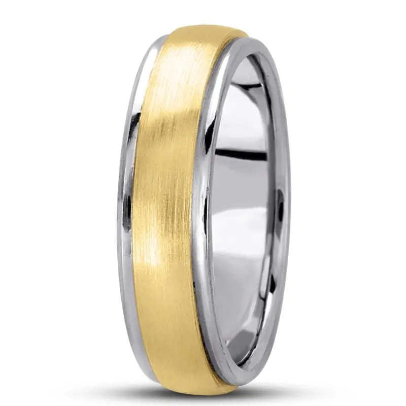 10K white-yellow-white gold 6mm. satin basic-carved-simple-wedding-bands - alternate view 8