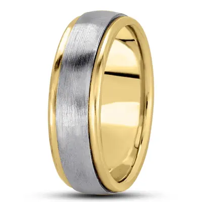 10K yellow-white-yellow gold 7mm. satin basic-carved-simple-wedding-bands - alternate view 6 thumbnail