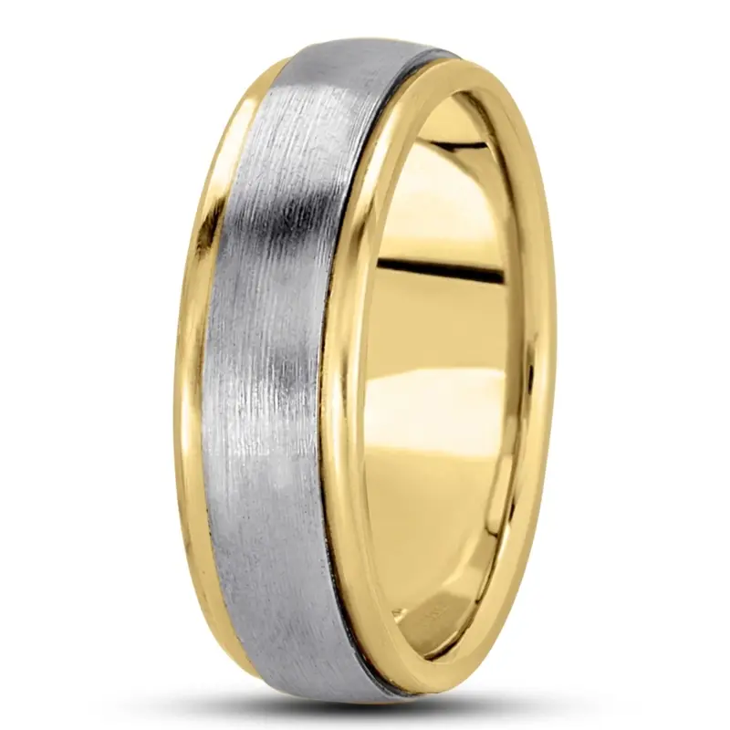10K yellow-white-yellow gold 7mm. satin basic-carved-simple-wedding-bands - alternate view 6