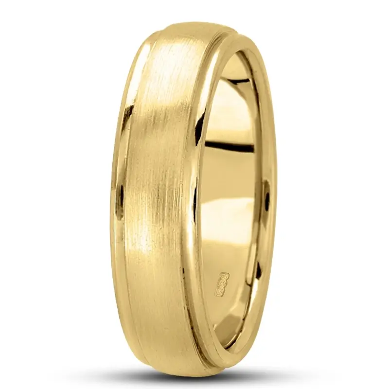10K yellow gold 6mm. satin basic-carved-simple-wedding-bands - alternate view 5