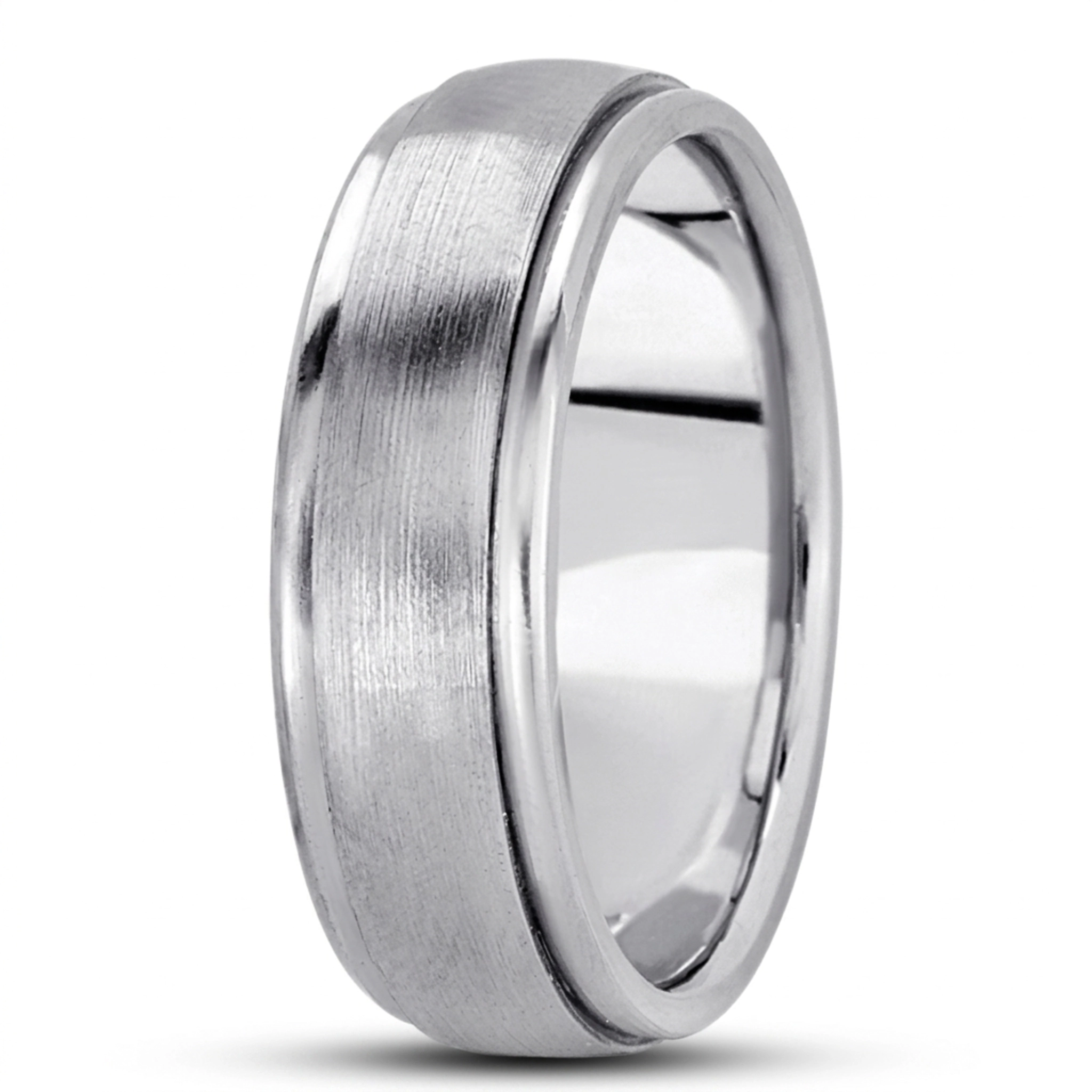 10K white gold 7mm. satin basic-carved-simple-wedding-bands - alternate view 4