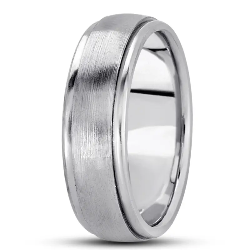 10K white gold 7mm. satin basic-carved-simple-wedding-bands - alternate view 4