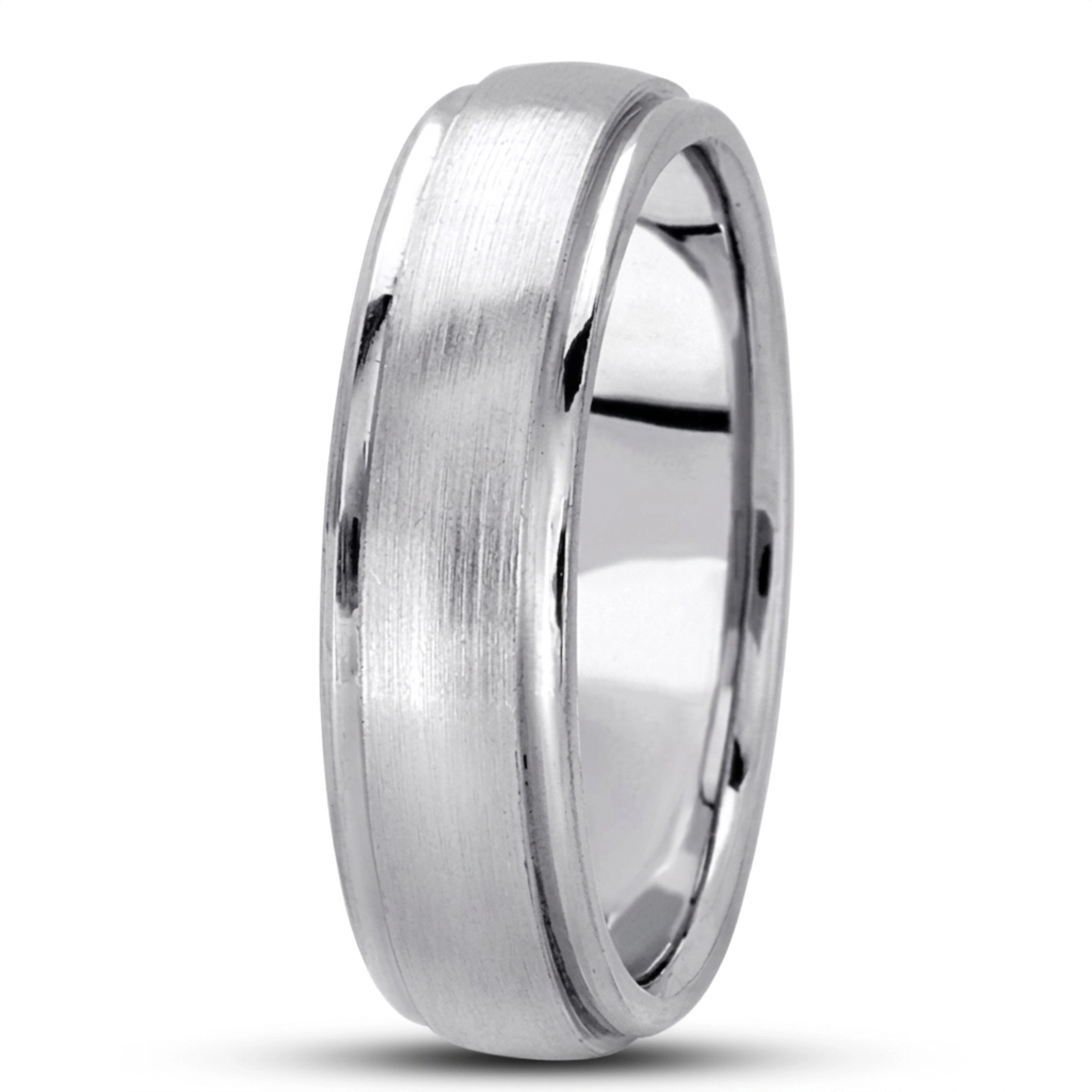 10K white gold 6mm. satin basic-carved-simple-wedding-bands - alternate view 3