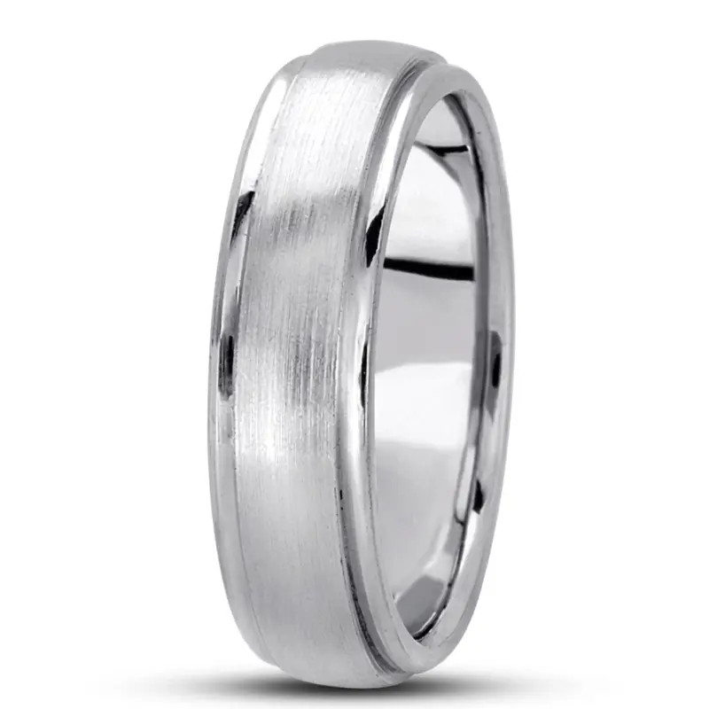 10K white gold 6mm. satin basic-carved-simple-wedding-bands - alternate view 3