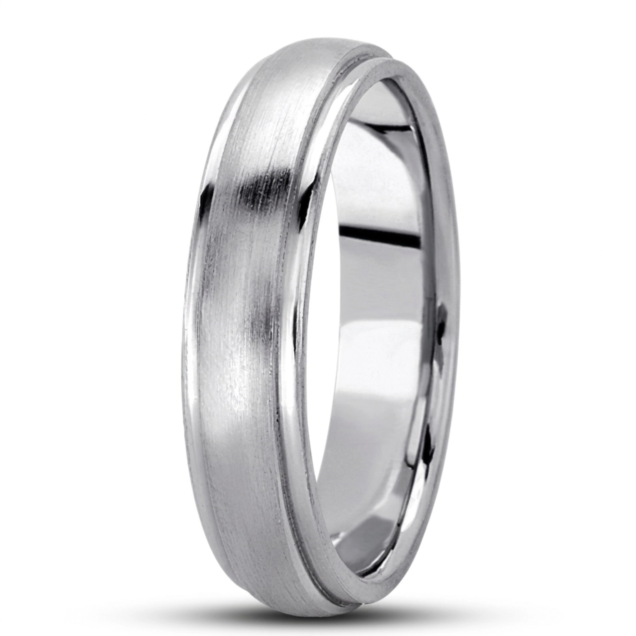 10K white gold 5mm. satin basic-carved-simple-wedding-bands - main view