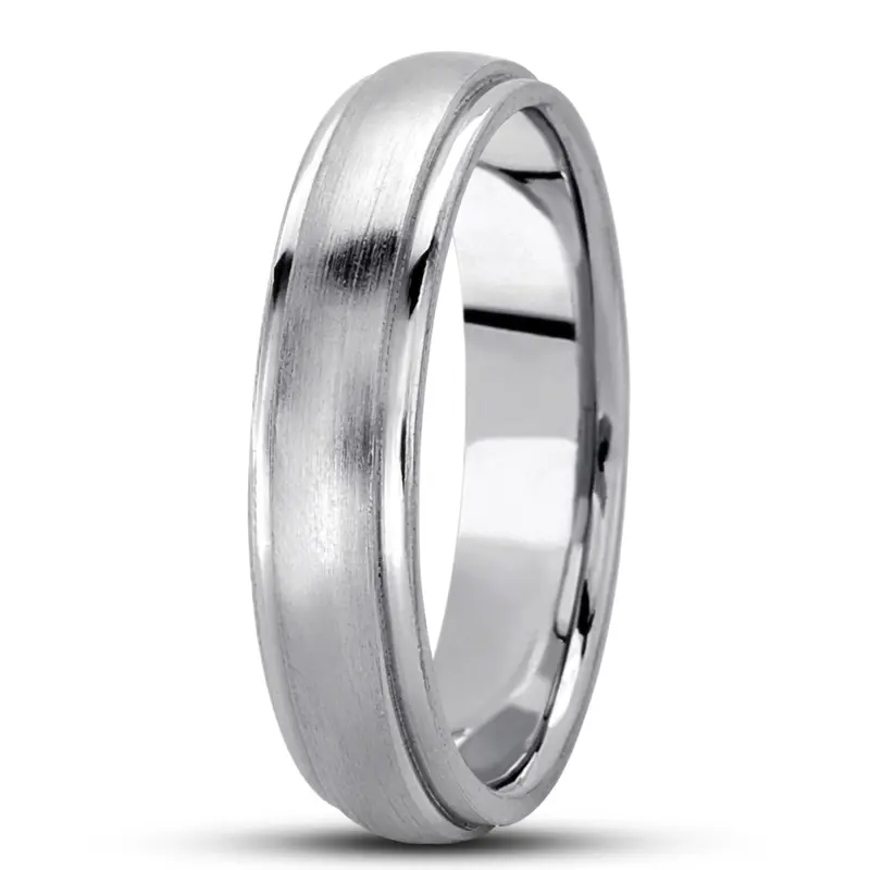 10K white gold 5mm. satin basic-carved-simple-wedding-bands - main view