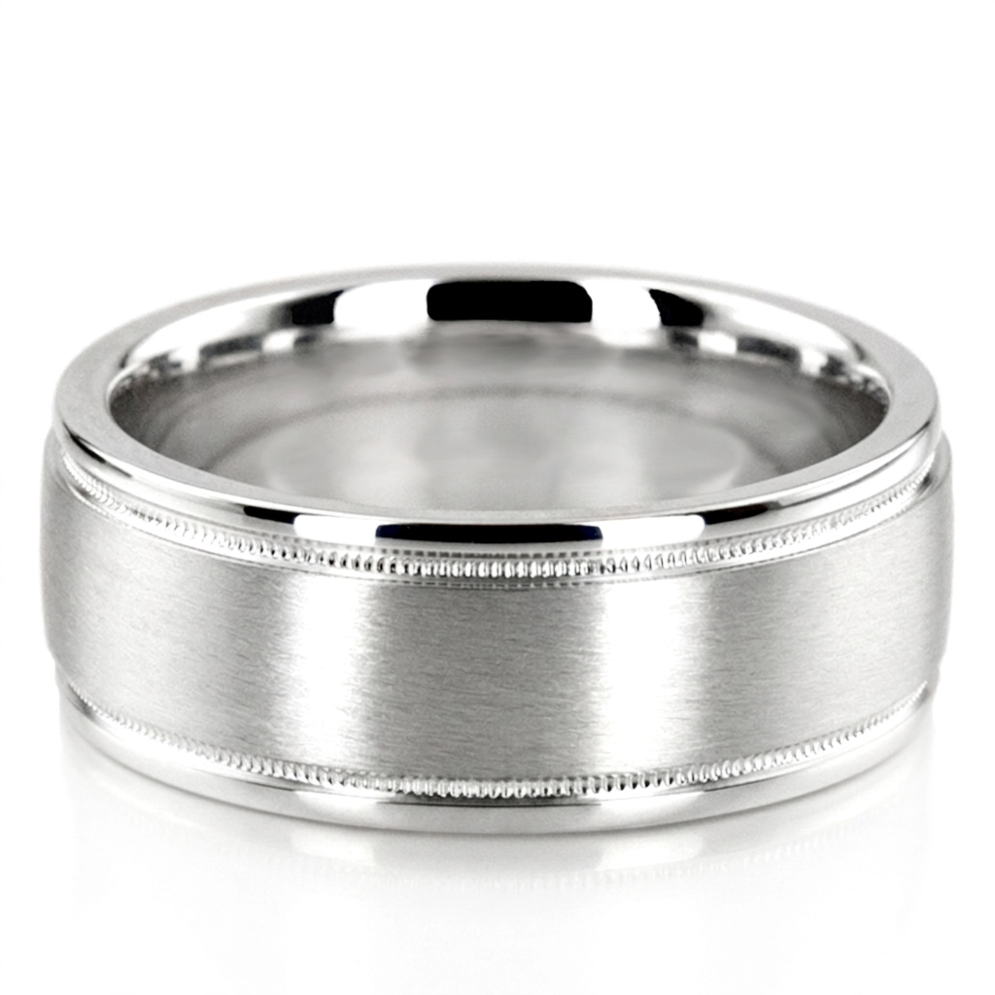 10K white gold 8mm. satin finish diamond-cut-wedding-band - main view