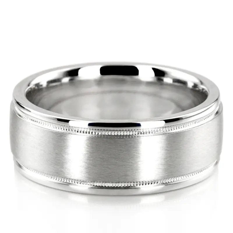 platinum 8mm. satin finish diamond-cut-wedding-band - main view