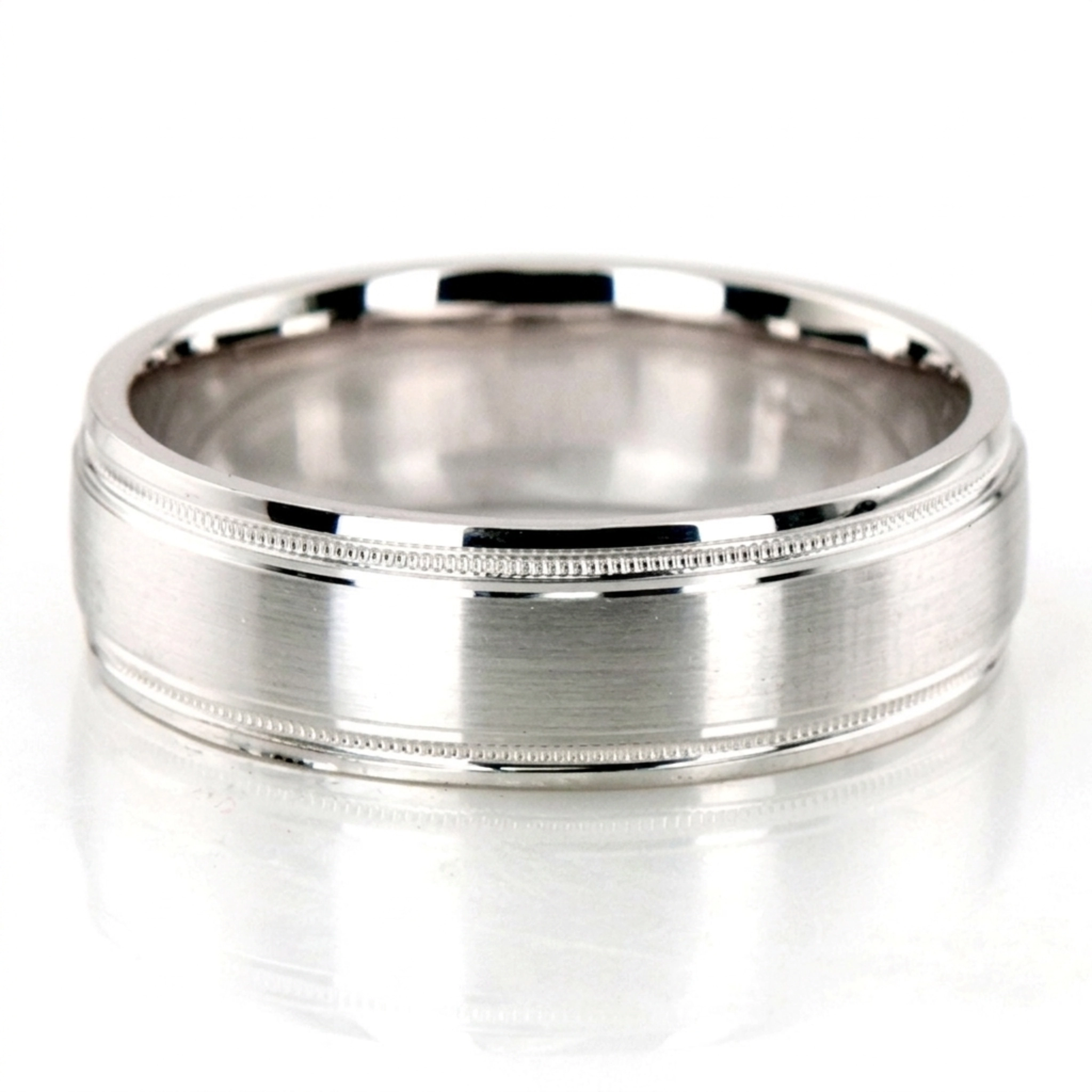 10K white gold 7mm. satin finish diamond-cut-wedding-band - alternate view 3