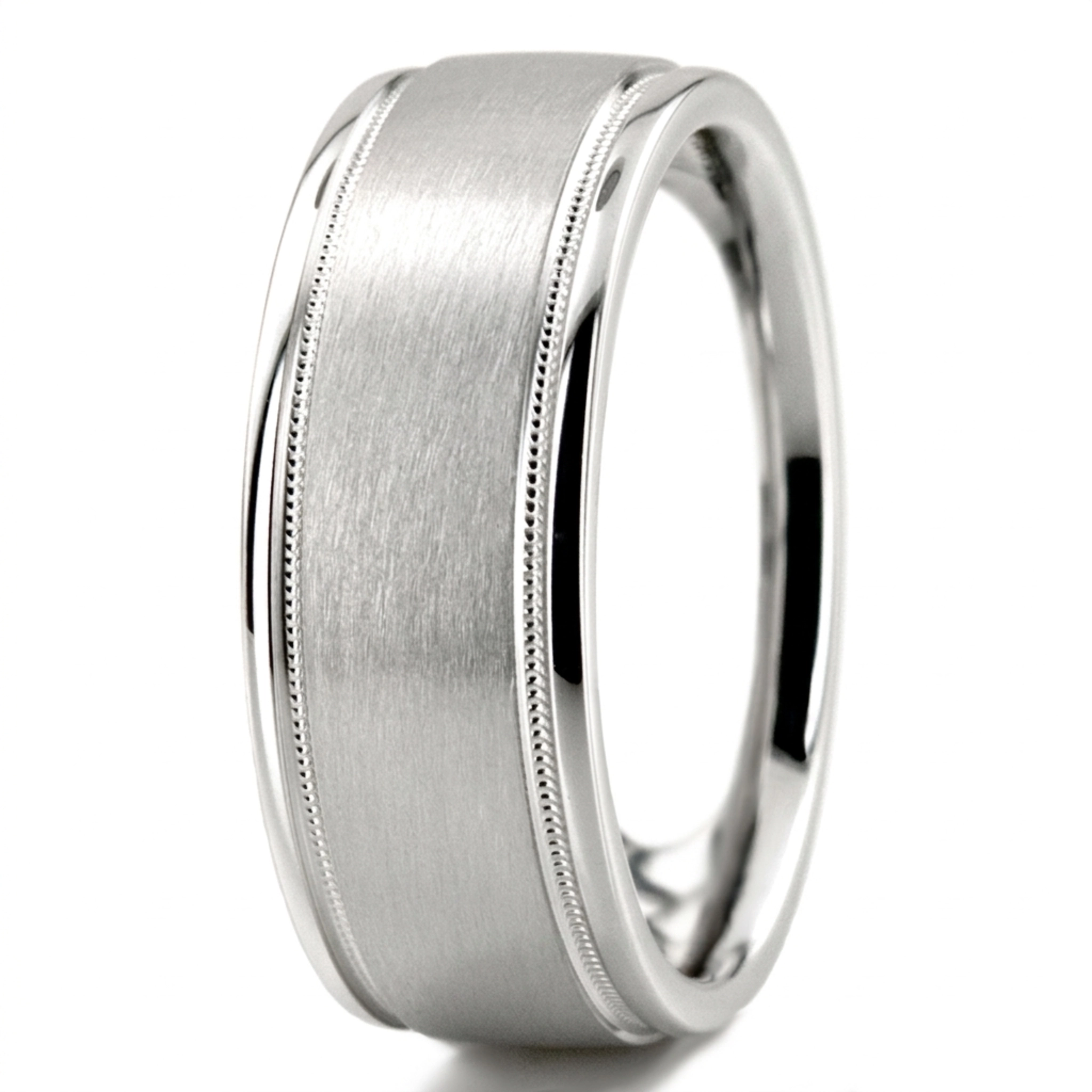10K white gold 8mm. satin finish diamond-cut-wedding-band - alternate view 5
