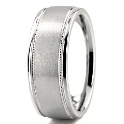 10K white gold 8mm. satin finish diamond-cut-wedding-band - alternate view 5 thumbnail