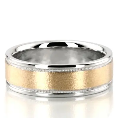 10K white-yellow-white gold 7mm. wire matte basic-carved-wedding-ring - alternate view 2 thumbnail