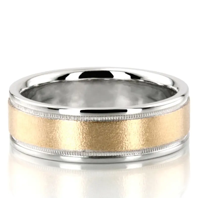 10K white-yellow-white gold 7mm. wire matte basic-carved-wedding-ring - alternate view 2