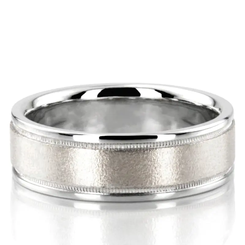 10K white gold 7mm. wire matte basic-carved-wedding-ring - alternate view 3