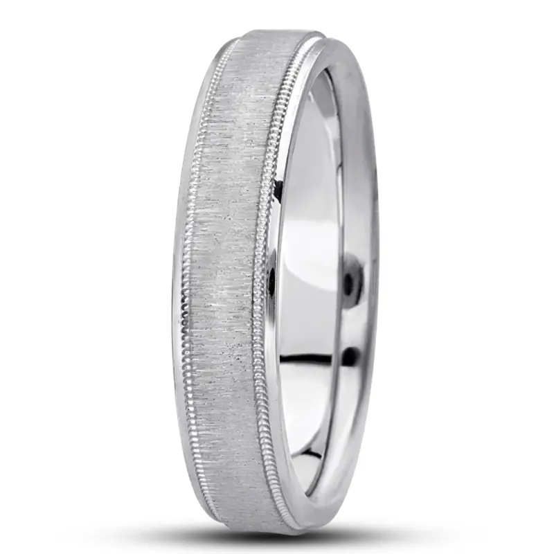 10K white gold 5mm. cross satin basic-carved-wedding-ring - main view
