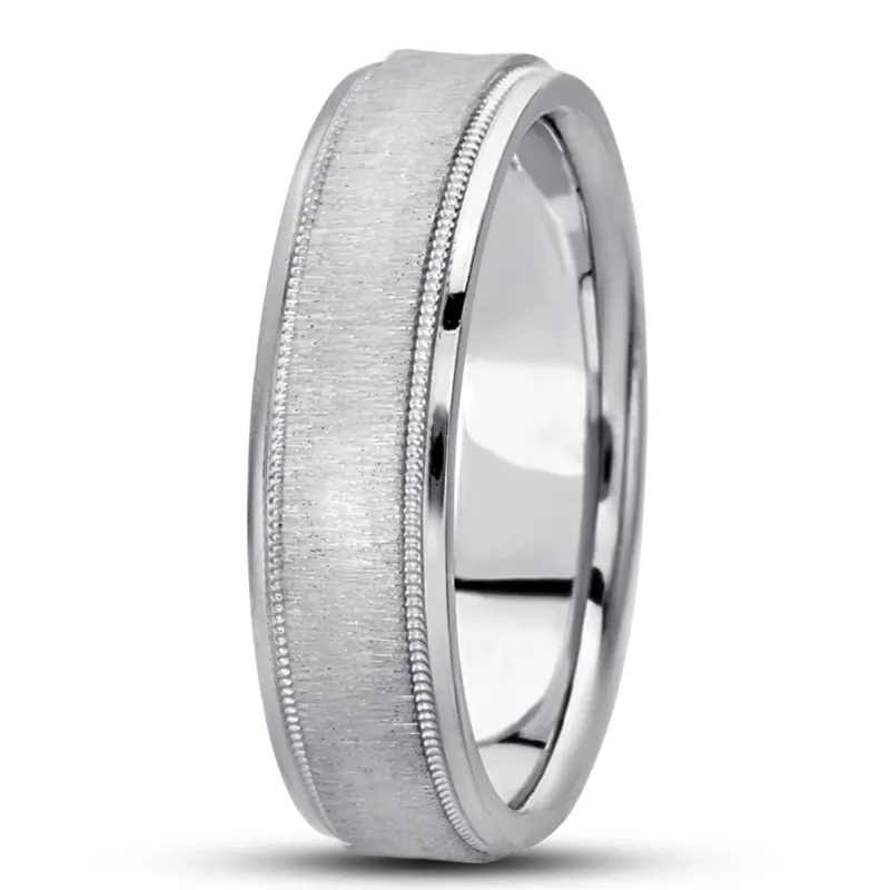 10K white gold 6mm. cross satin basic-carved-wedding-ring - alternate view 8