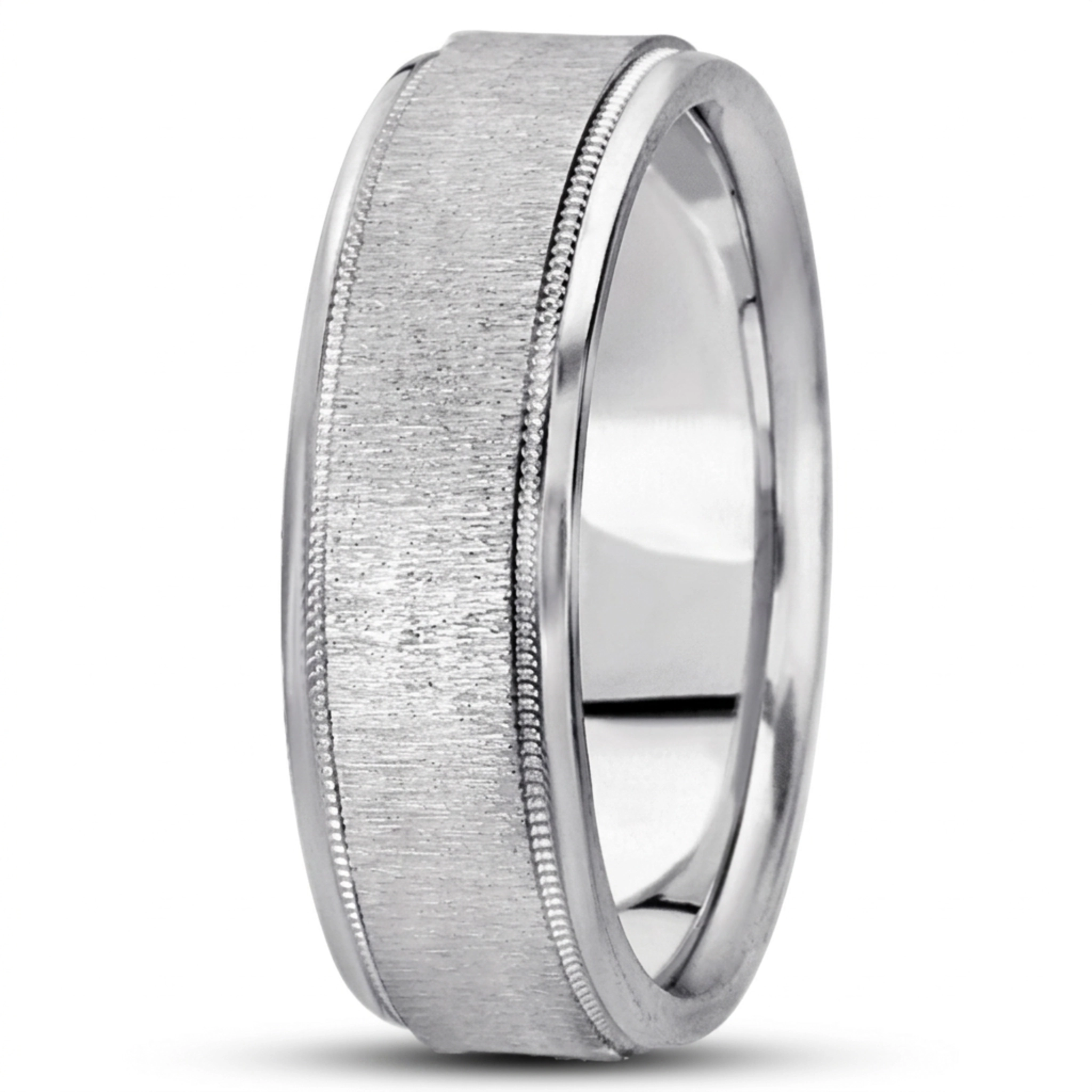 10K white gold 7mm. cross satin basic-carved-wedding-ring - alternate view 6
