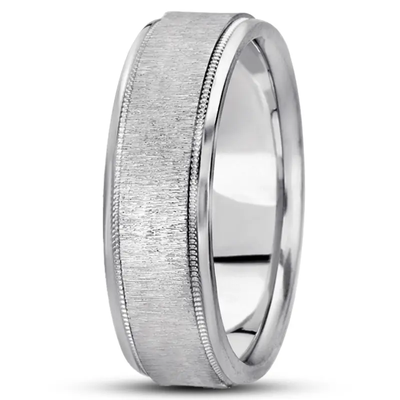 10K white gold 7mm. cross satin basic-carved-wedding-ring - alternate view 6
