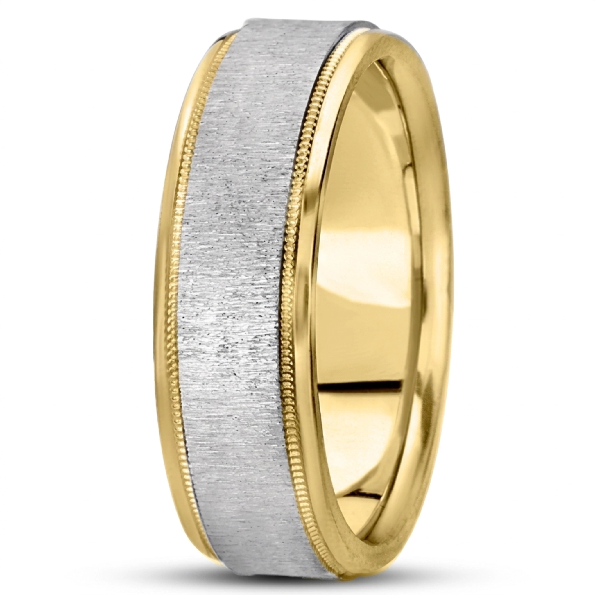 10K yellow-white-yellow gold 7mm. cross satin basic-carved-wedding-ring - alternate view 5