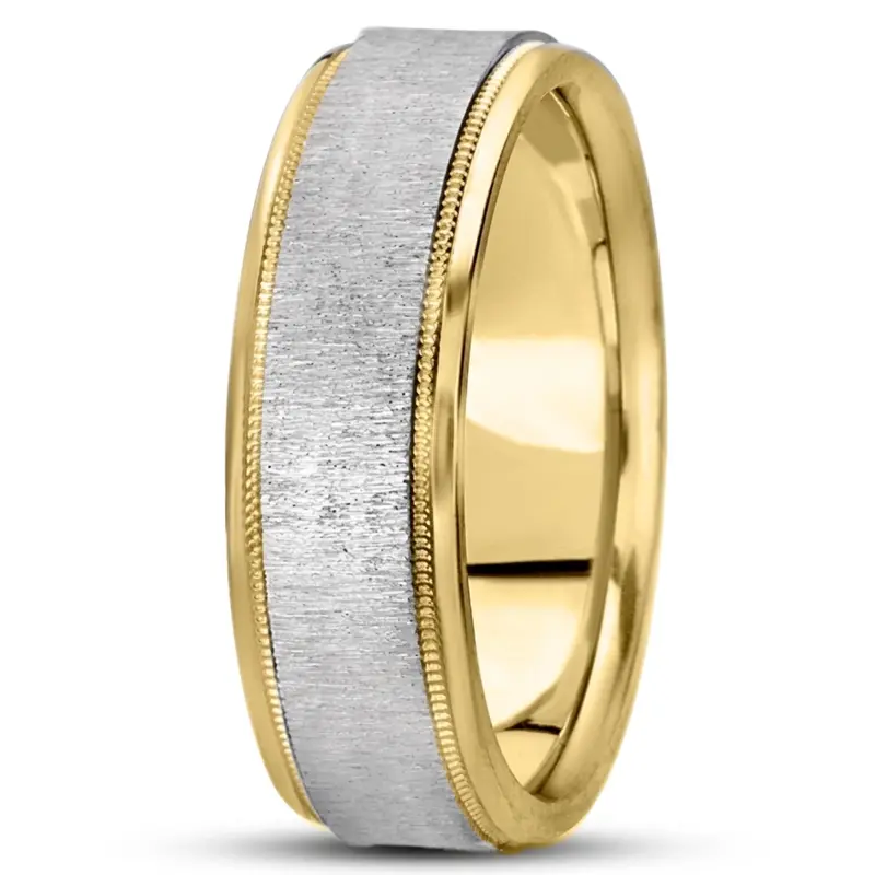 10K yellow-white-yellow gold 7mm. cross satin basic-carved-wedding-ring - alternate view 5