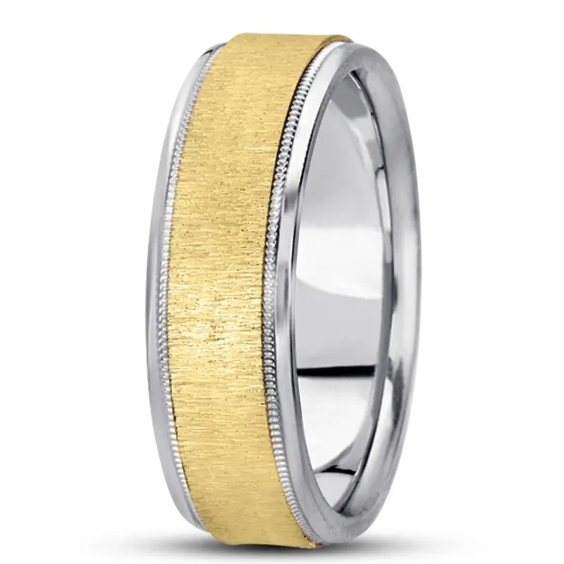 10K white-yellow-white gold 7mm. cross satin basic-carved-wedding-ring - alternate view 7