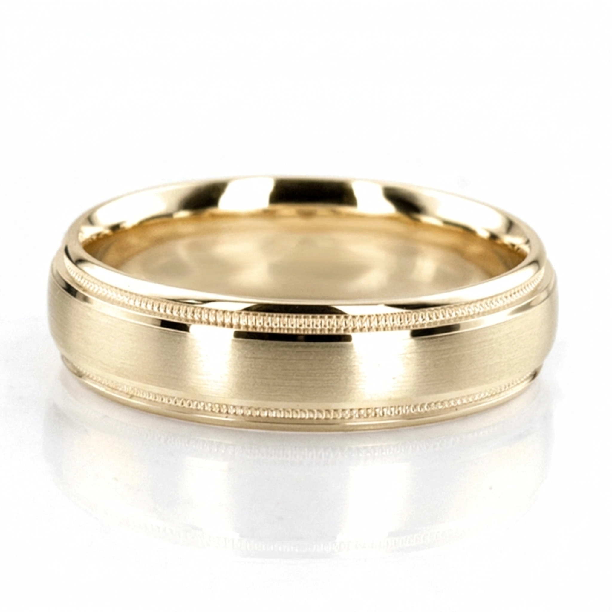 10K yellow gold 6mm. satin finish basic-carved-wedding-ring - alternate view 2