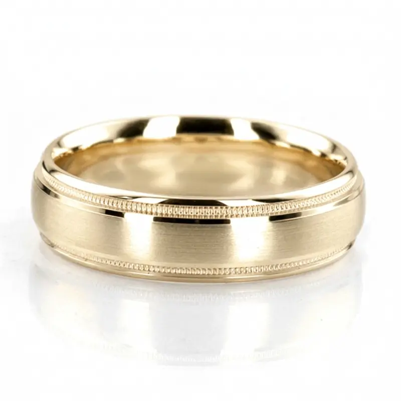 10K yellow gold 6mm. satin finish basic-carved-wedding-ring - alternate view 2