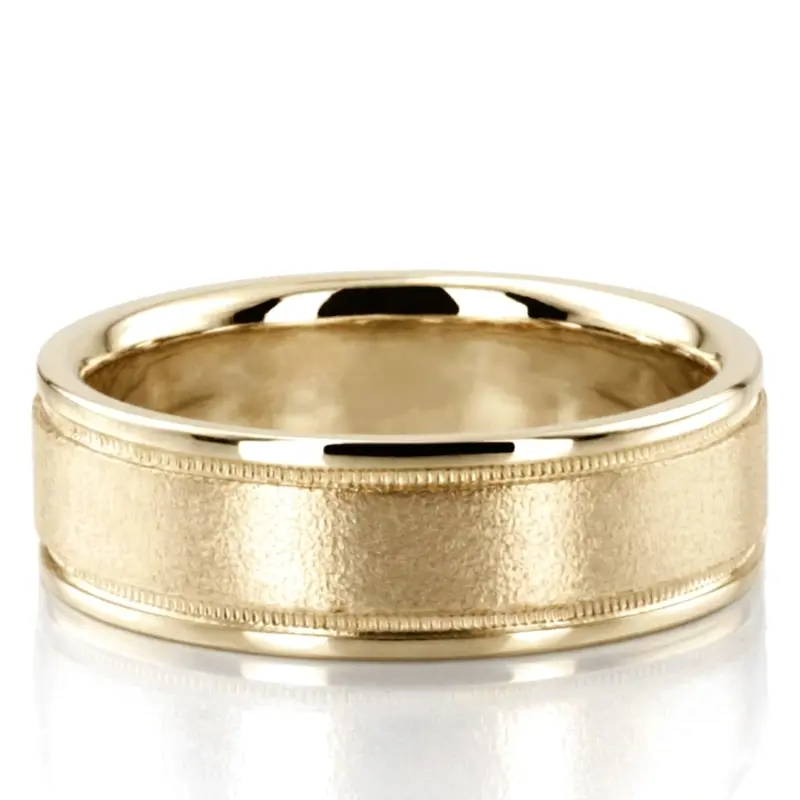 10K yellow gold 7mm. wire matte basic-carved-wedding-ring - alternate view 4