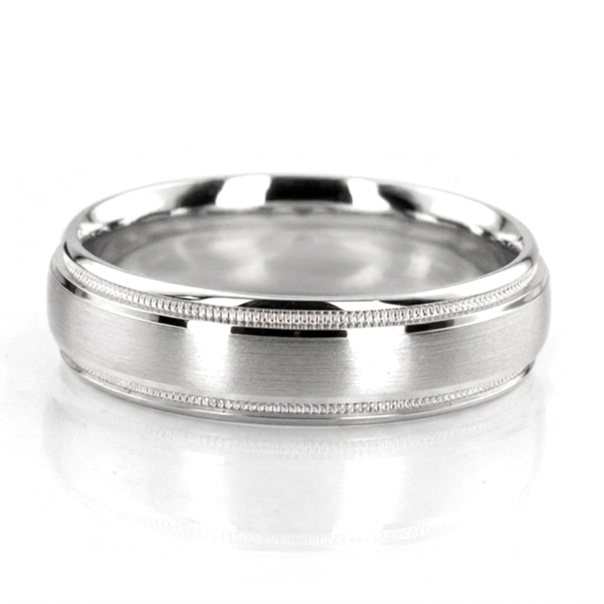 10K white gold 6mm. satin finish basic-carved-wedding-ring - main view