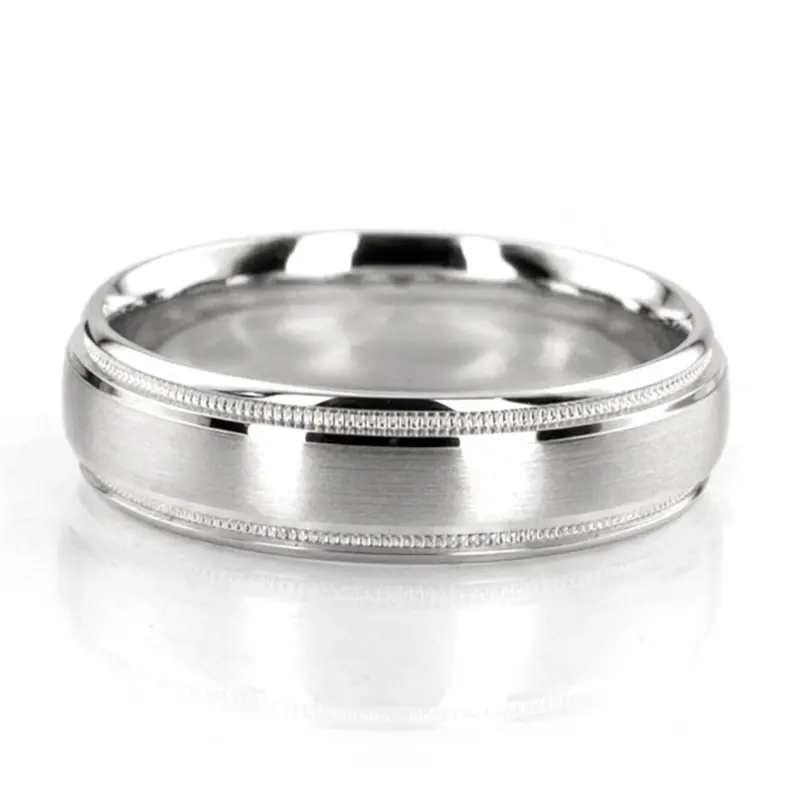 10K white gold 6mm. satin finish basic-carved-wedding-ring - main view
