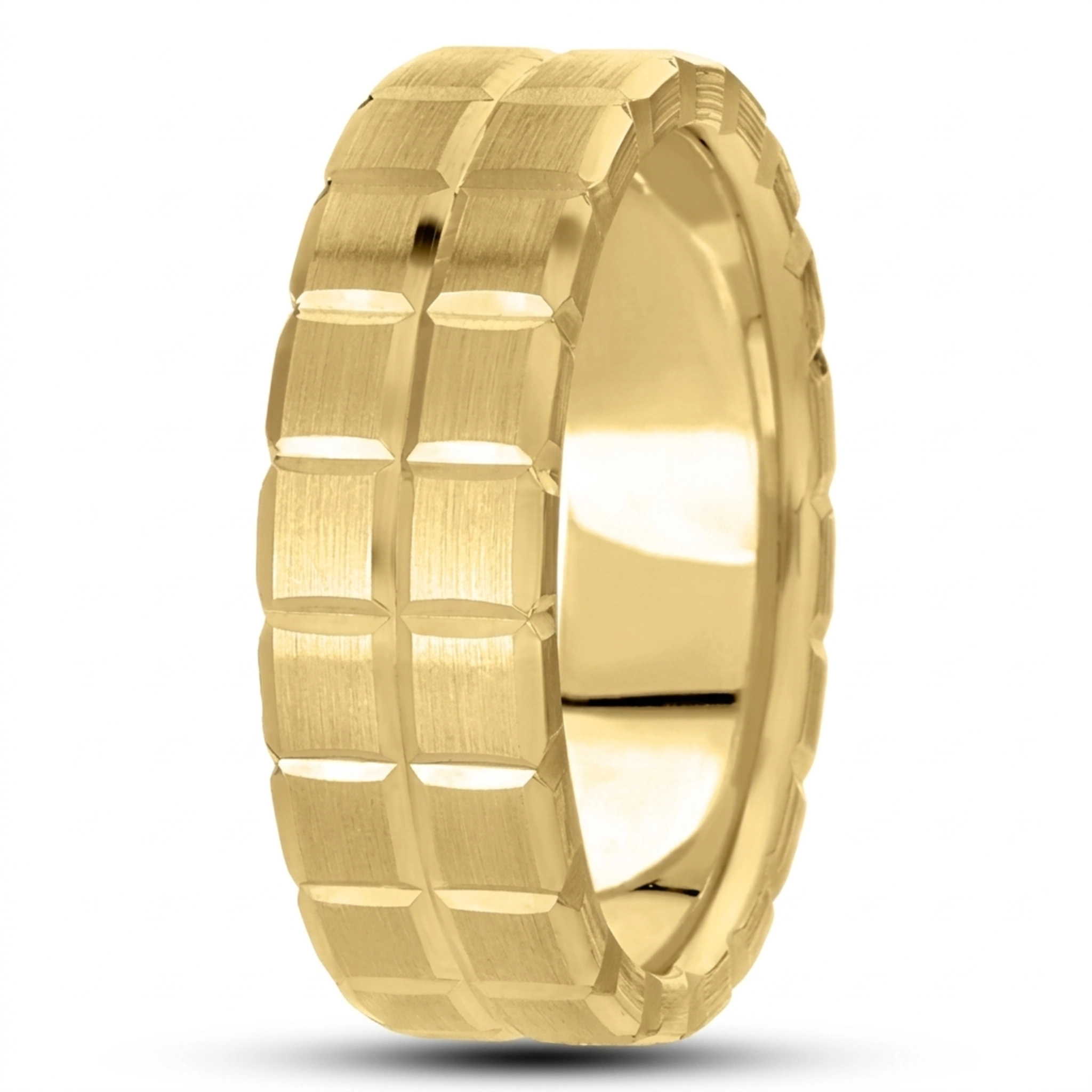 10K yellow gold 8mm. satin diamond-carved-wedding-ring - main view