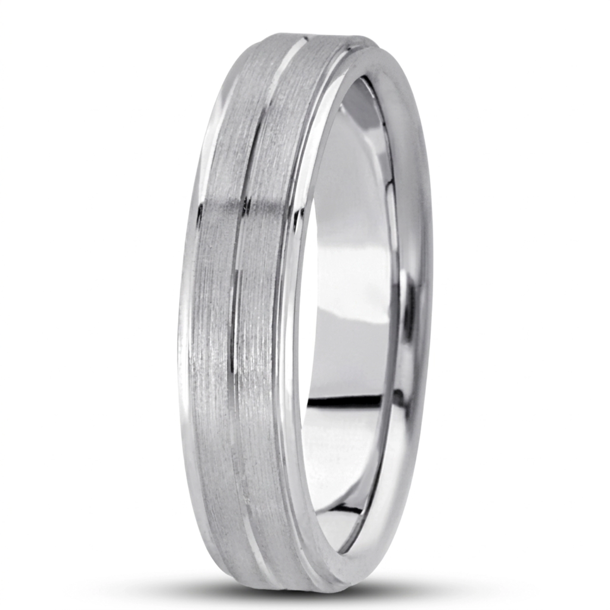 10K white gold 5mm. satin basic-carved-simple-wedding-bands - main view