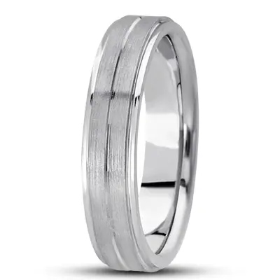 10K white gold 5mm. satin basic-carved-simple-wedding-bands - main view thumbnail