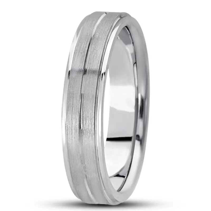 14K white gold 5mm. satin basic-carved-simple-wedding-bands - alternate view 4