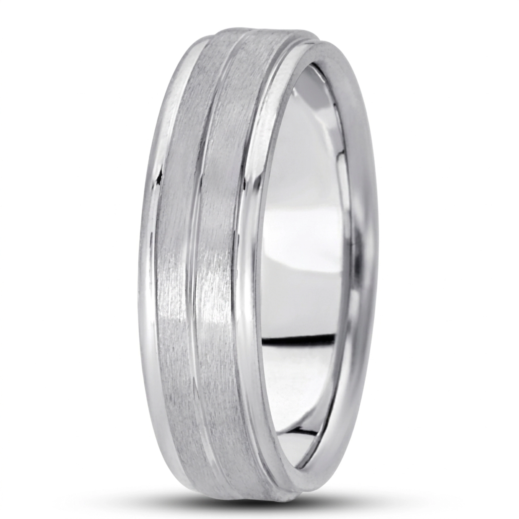 10K white gold 6mm. satin basic-carved-simple-wedding-bands - alternate view 4