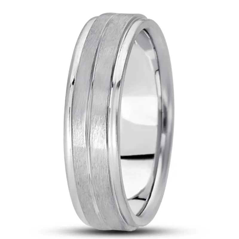 14K white gold 6mm. satin basic-carved-simple-wedding-bands - alternate view 3