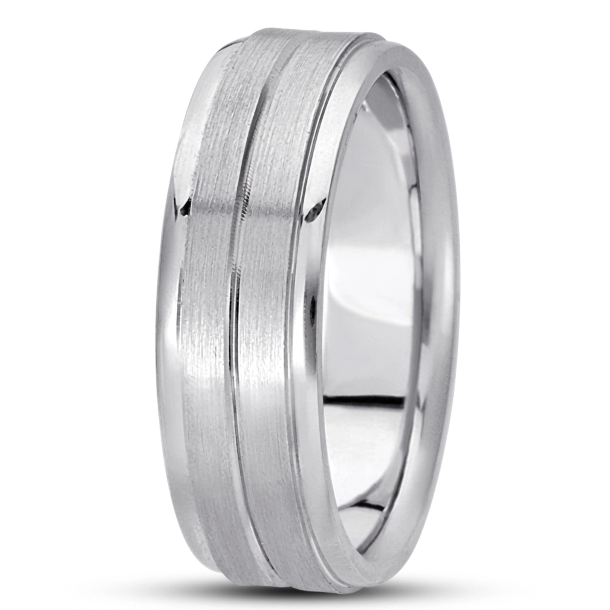 10K white gold 7mm. satin basic-carved-simple-wedding-bands - alternate view 5