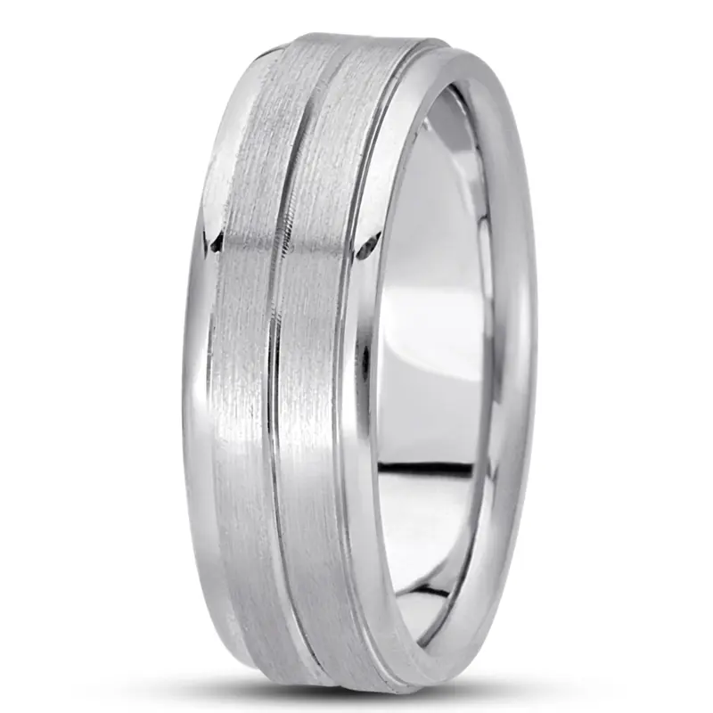 14K white gold 7mm. satin basic-carved-simple-wedding-bands - alternate view 5