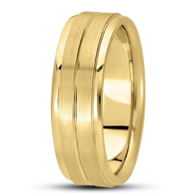 14K yellow gold 7mm. satin basic-carved-simple-wedding-bands - alternate view 6