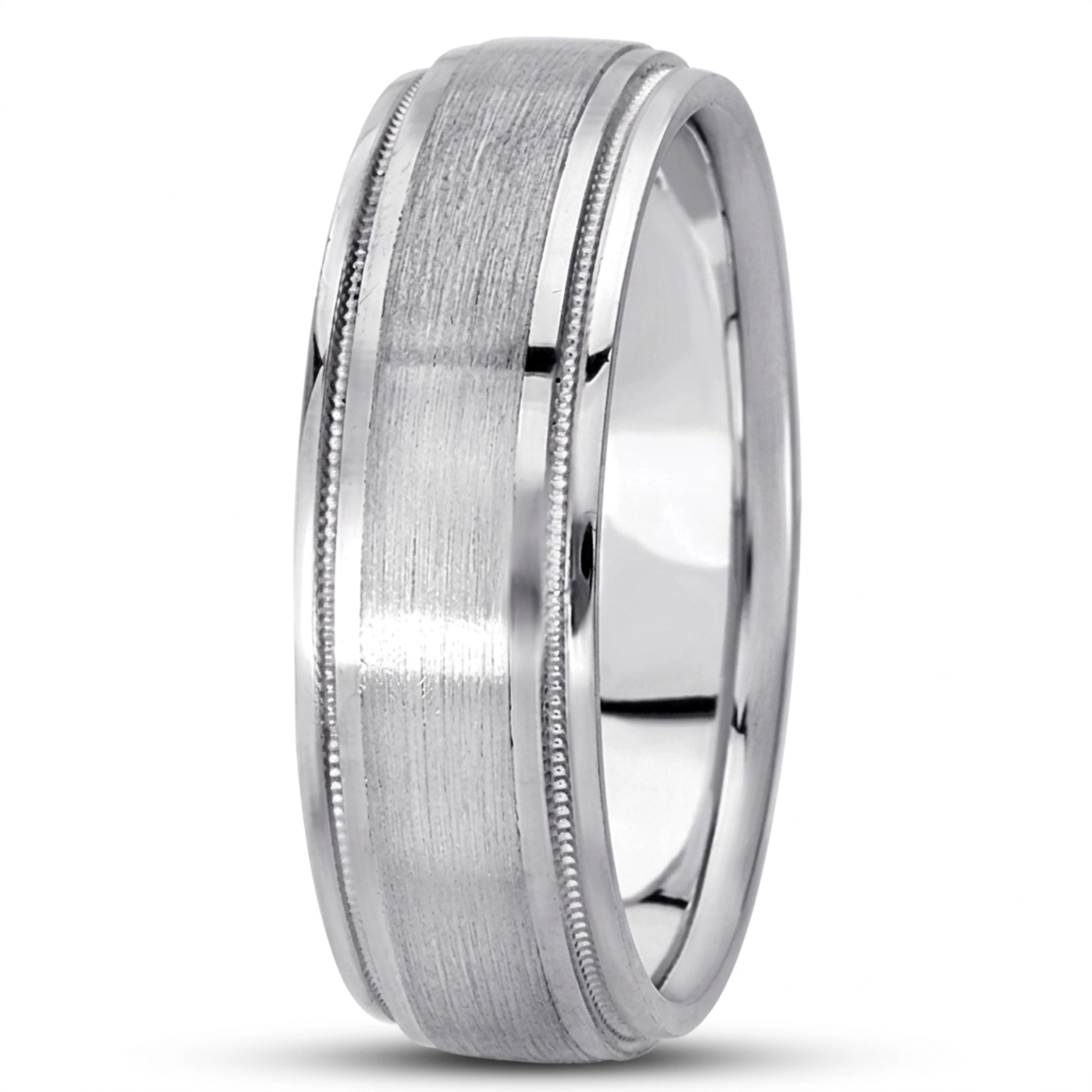 10K white gold 7mm. satin finish basic-carved-wedding-ring - alternate view 3