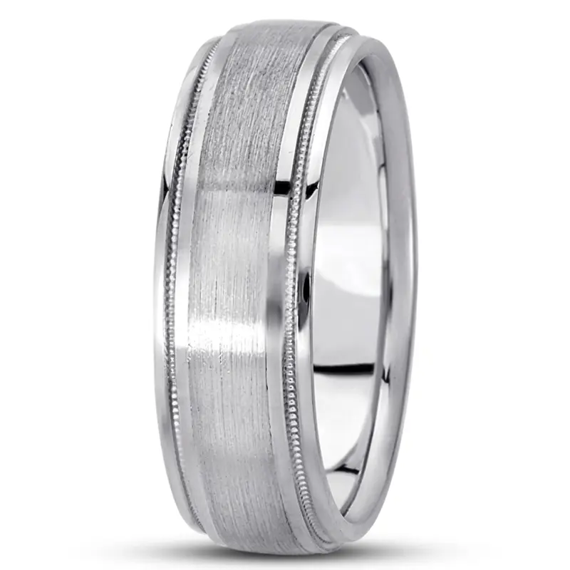 10K white gold 7mm. satin finish basic-carved-wedding-ring - alternate view 3