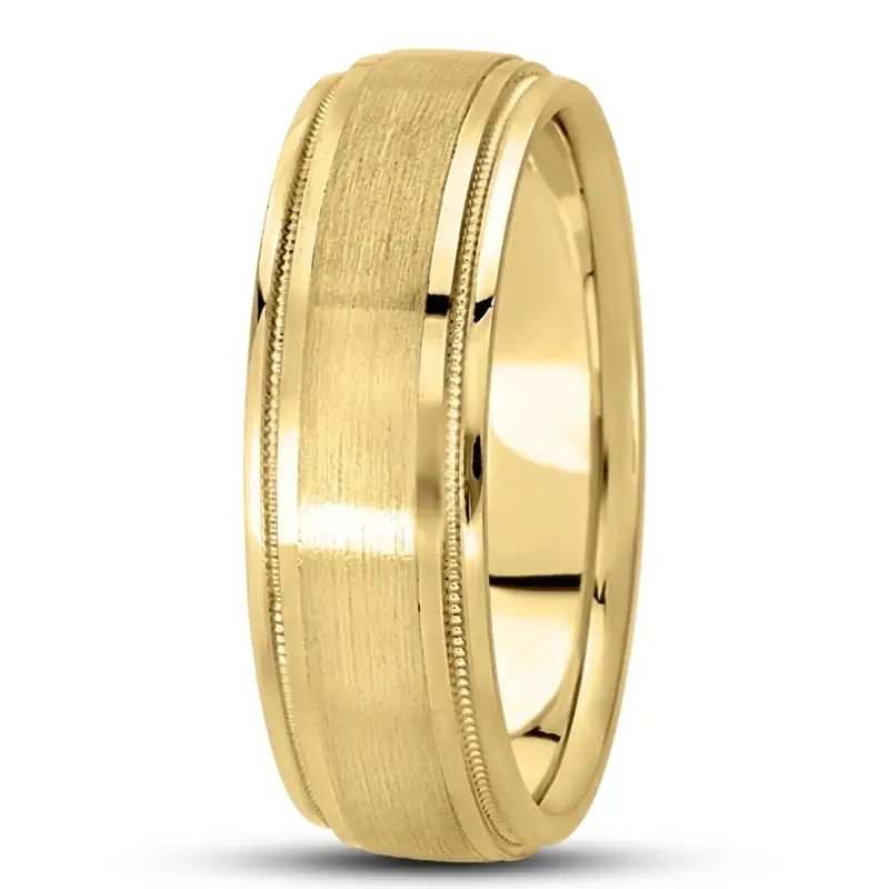 10K yellow gold 7mm. satin finish basic-carved-wedding-ring - alternate view 4