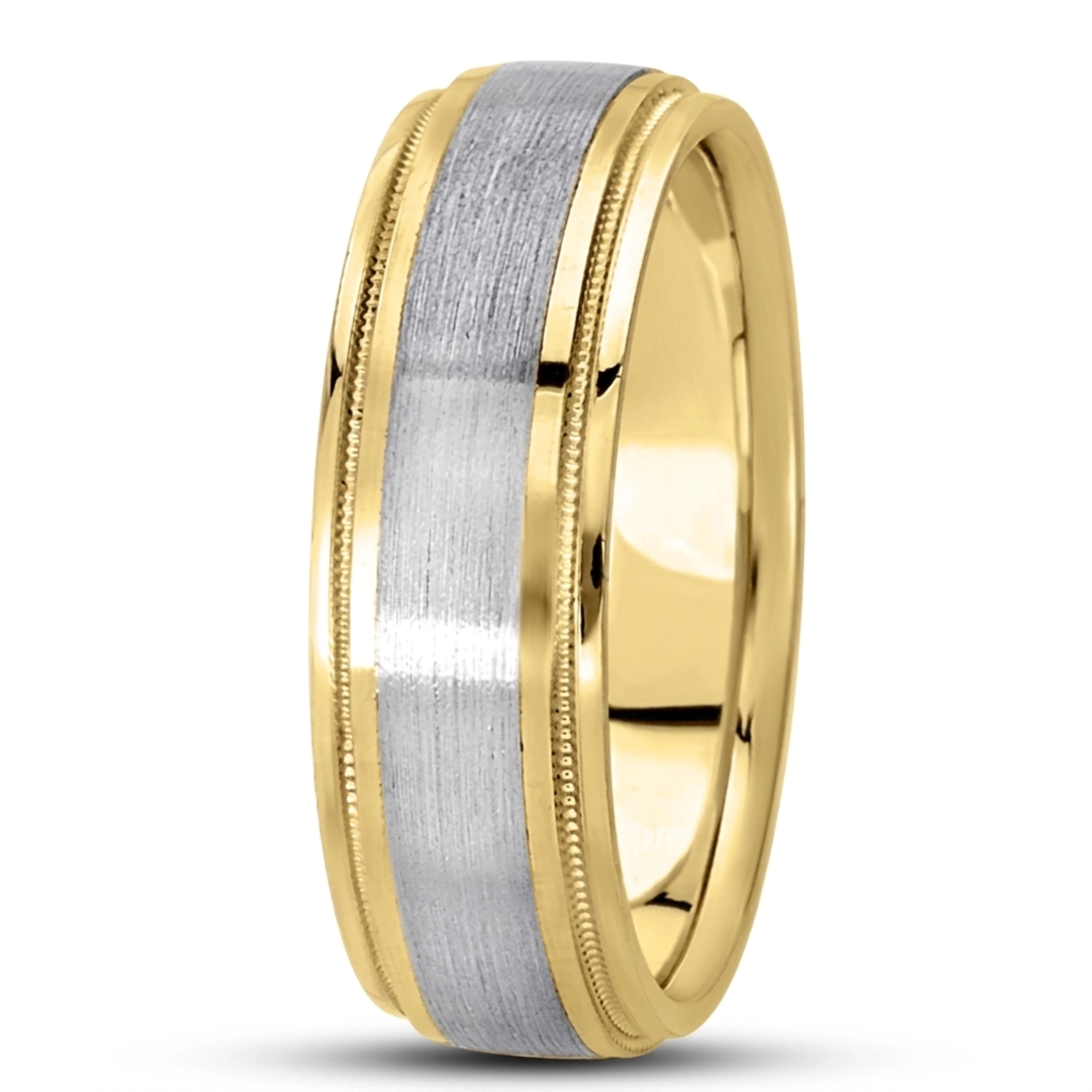 10K yellow-white-yellow gold 7mm. satin finish basic-carved-wedding-ring - alternate view 7