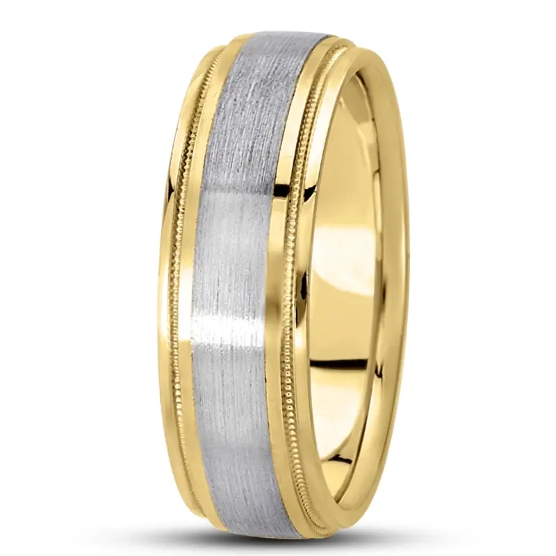 10K yellow-white-yellow gold 7mm. satin finish basic-carved-wedding-ring - alternate view 7